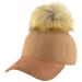 100% Wool Baseball Cap With Faux Fur Pompom - Beige