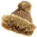 Faux Fur Beanie Hat - Brown