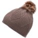 Knitted Beanie With Pompom - Light Brown