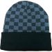 Checked Knitted Beanie Hat - Navy