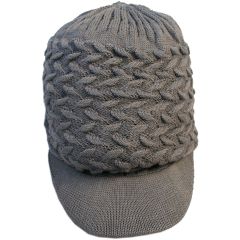 Large Knitted Peaked Rasta Hat - Grey