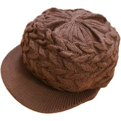 Small Knitted Peaked Rasta Hat - Brown