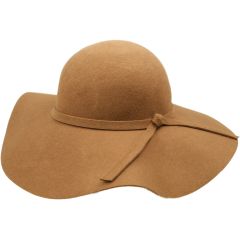 Wide Brim Womens Wool Felt Cloche Hat - Beige