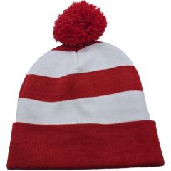 Striped Bobble Hat with Pompom (12Pcs)