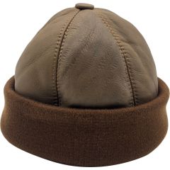 Leather Docker Hat with Rolled Cuff & Lining 