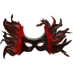 Feathered Masquerade Carnival Headdress Mask - Red