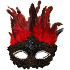 Red Feathered Masquerade Mask