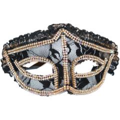 Venetian Masquerade Lace Mask - Cultured Diamonds - Black