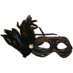 Black Feathered Venetian Masquerade Mask