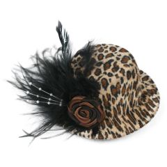 Womens Leopard Print Feathered Fascinator Hat - Brown
