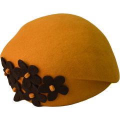Womens Wool Felt Vintage Cloche Hat - Mustard Yellow 2