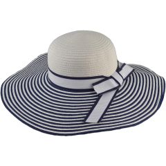 Womens Striped Wide Brim Summer Straw Hat - Blue