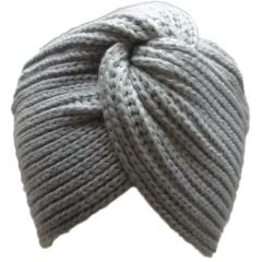 Thick Knitted Turban Hat - Grey