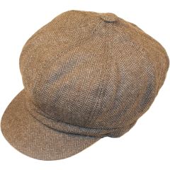 Woolly Herringbone Newsboy Cap - Grey