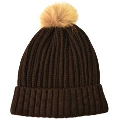 Real Fur Pompom Beanie - Black