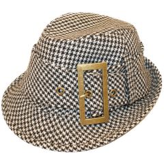 Buckled Houndstooth Trilby Hat - White
