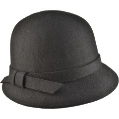 Womens Wool Felt Vintage Cloche Hat - Black