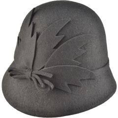 Womens Wool Felt Vintage Cloche Hat - Black