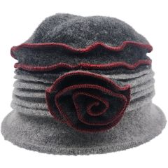 Womens Wool Vintage Cloche Hat - Light Grey Top
