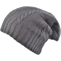 Long Knitted Beanie Hat - Grey