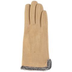 Womens Faux Suede Gloves - Beige