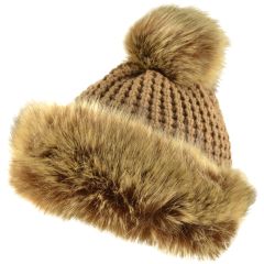 Faux Fur Beanie Hat - Brown