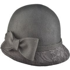 Womens Wool Felt Vintage Cloche Hat - Black