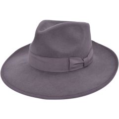 Wide Brim Wool Felt Fedora Hat - Black