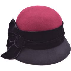 Womens Wool Felt Vintage Cloche Hat - Burgundy