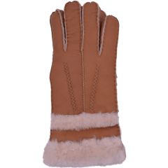 Womens Leather & Fur Gloves - Camel