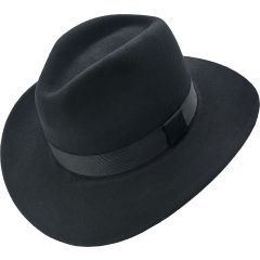 Wide Brim Wool Felt Fedora Hat - Black