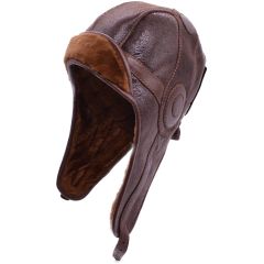Genuine Cracked Leather Trapper Hat - Brown