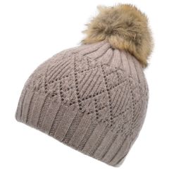Faux Fur Pompom Beanie - Beige