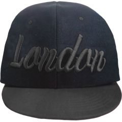 London Flat Peak Baseball Cap - Full Colour - Black