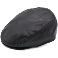 Genuine Leather Flat Cap - Black