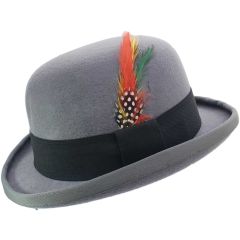 Classic Grey Bowler Hat with Black Ribbon