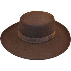 Womens Wide Brim Wool Felt Flat Top Hat