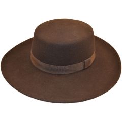 Womens Wide Brim Wool Felt Flat Top Hat