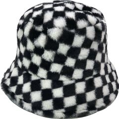 Winter Plaid Faux Fur Fluffy Bucket Hats