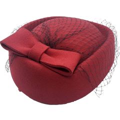 Womens Wool Felt Veiled Pillbox Hat