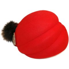 Womens Wool Felt Vintage Cloche Hat - Red