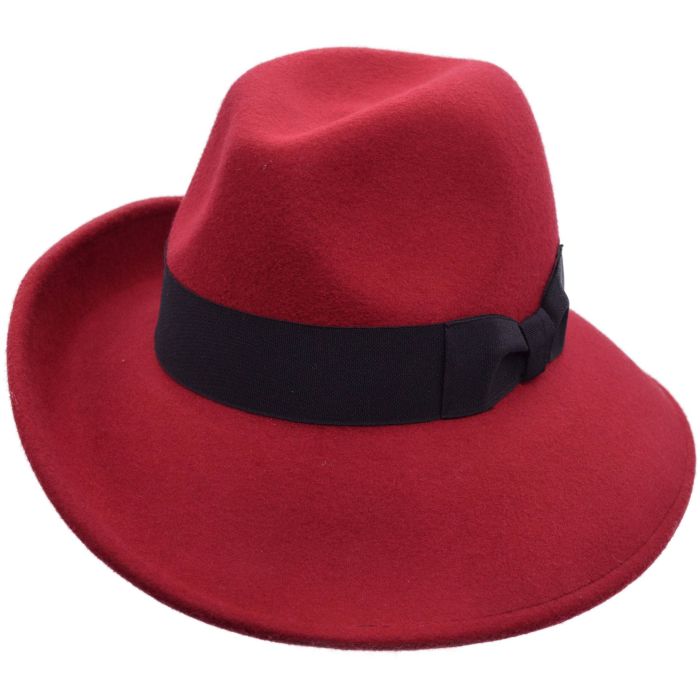 Womens Wide Brim Wool Felt Fedora Hat 
